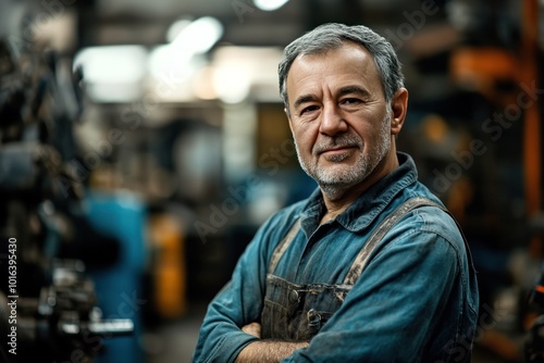 Portrait of a mature mechanic working in an automotive engineering shop