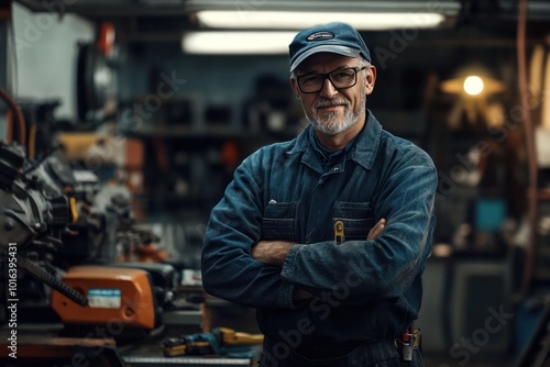 Portrait of a mature mechanic working in an automotive engineering shop