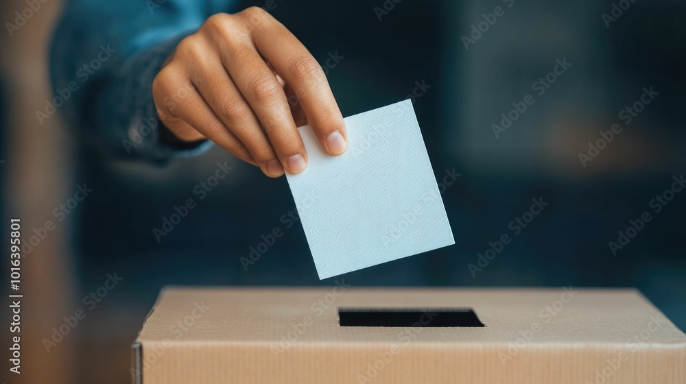 Close up of a hand inserting a ballot into a transparent voting box highlighting the transparency and openness of the election process Close up of a hand inserting a ballot into a transparent voting box highlighting the transparency and openness of the election process