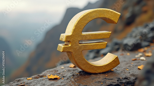 Creative 3D Euro Currency Symbol in Artistic Landscape and Cityscape – Perfect for Finance, Economy, and Business Concepts