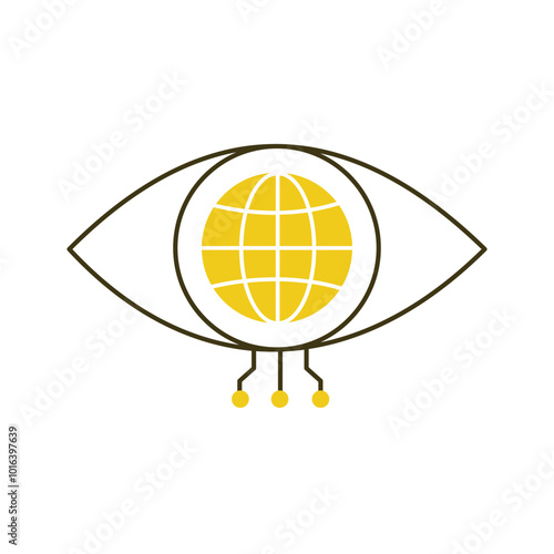 Global AI Vision Eye for Image Recognition Vector Icon Design, global systems, object detection, digital vision