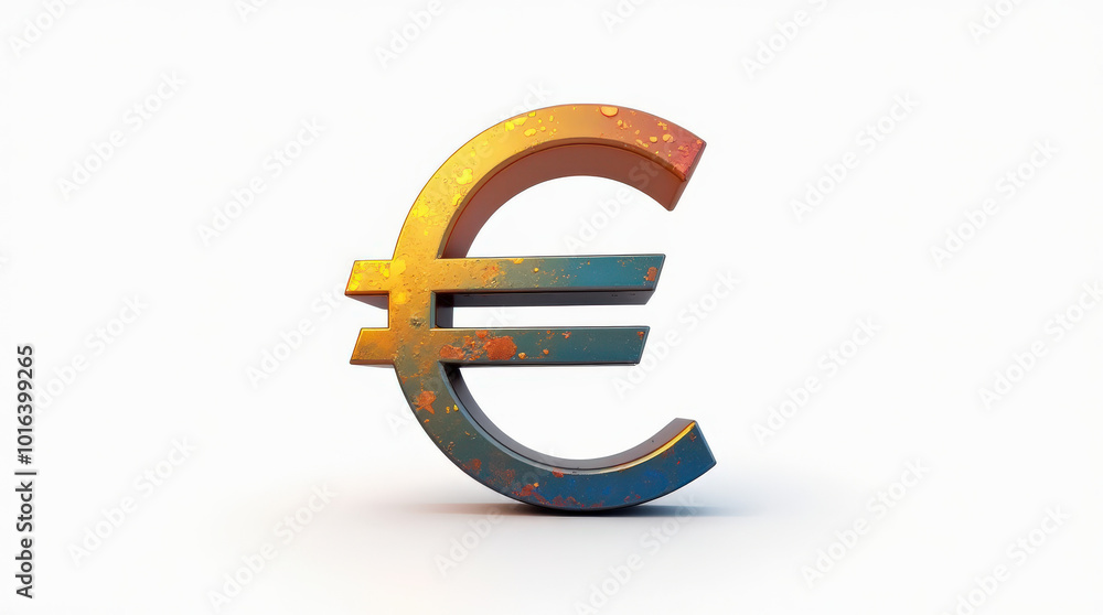 Obraz premium Colorful and Artistic Euro Currency Symbol on White Background – Creative 3D Euro Sign Design for Finance and Economy Concept