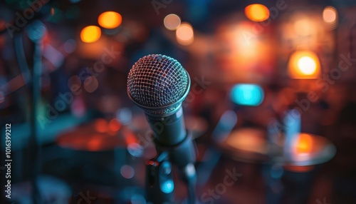 Stand-up comedians performing at a comedy club, lively and humorous, Urban, Soft tones, Photograph, Comedy night