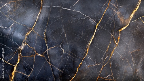 Glossy Black Marble with Deep Gray Texture