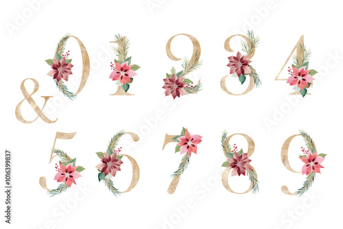Watercolor floral numbers.
