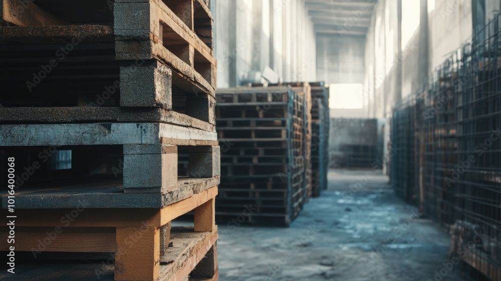 Obraz premium Construction scaffolding materials stacked, blank area in the background for copy space
