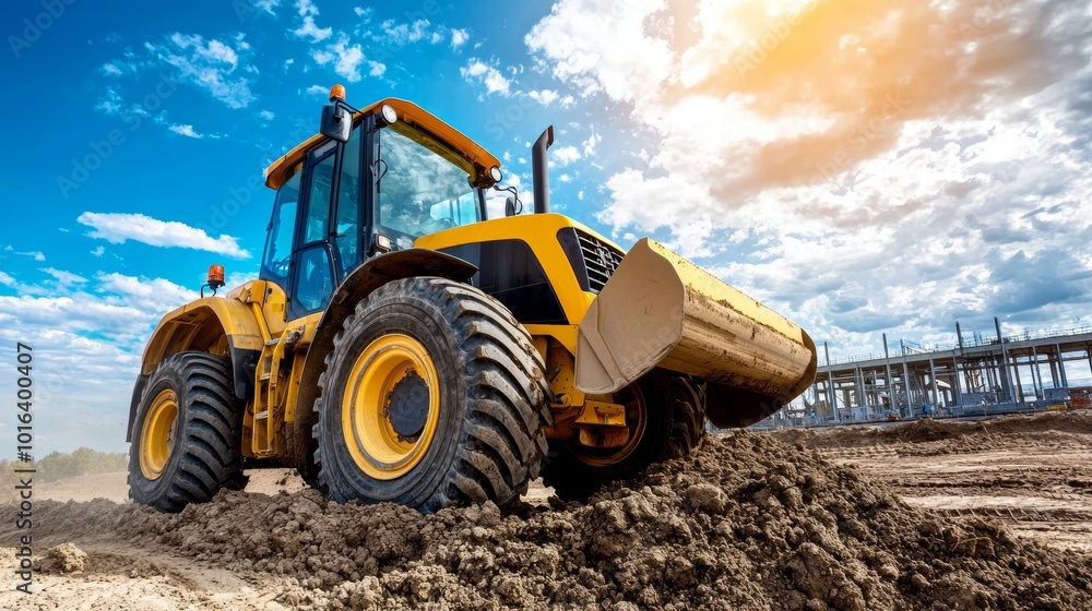 Heavy Duty Loader Moving Dirt in Industrial Setting Heavy Duty Loader Moving Dirt in Industrial Setting