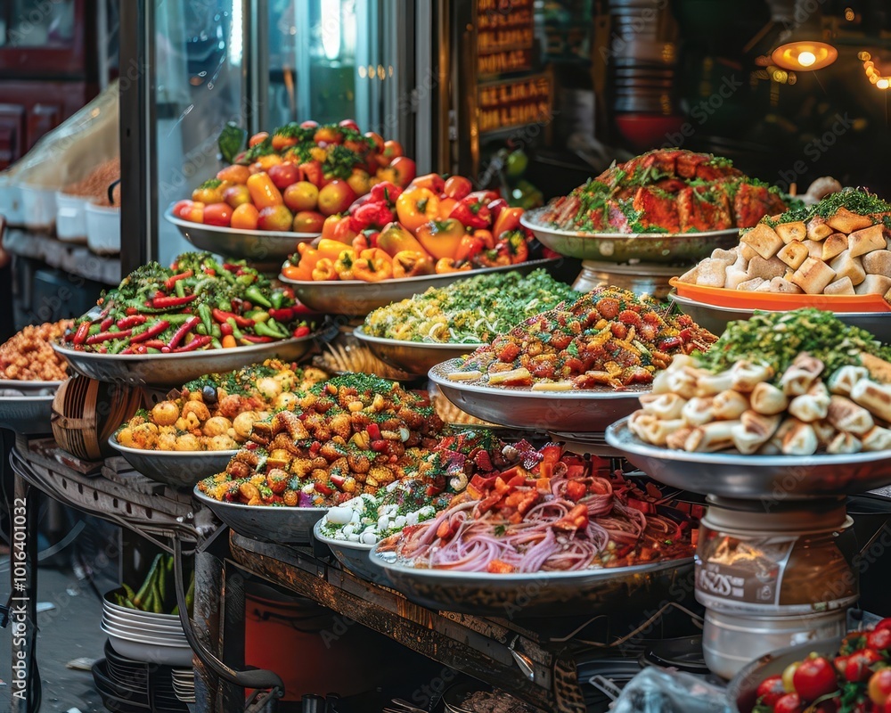 Street vendors selling local delicacies in bustling markets, lively and flavorful, Urban, Bright hues, Photograph, Urban cuisine Street vendors selling local delicacies in bustling markets, lively and flavorful, Urban, Bright hues, Photograph, Urban cuisine