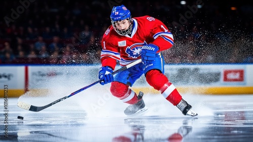 A hockey player in action on the ice, showcasing athleticism and skill.