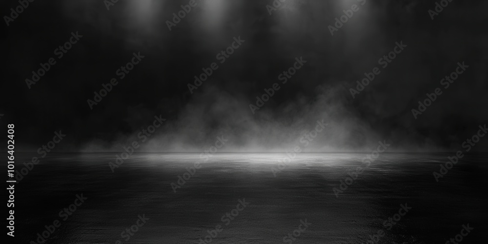 Naklejka premium Empty Dark Floor with Fog and Spotlight Effects