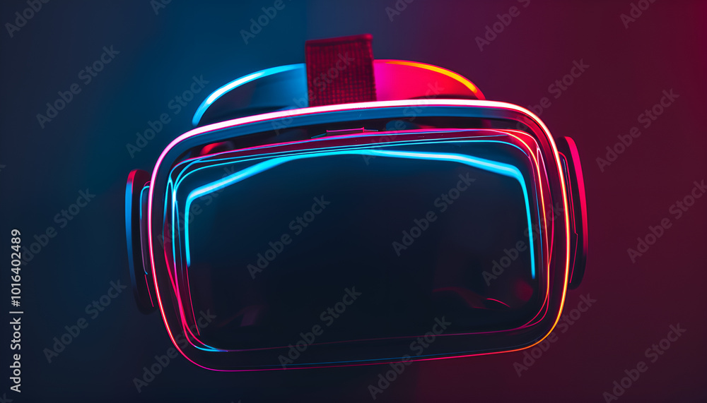 A vr headset illuminated by vibrant blue and red lights, symbolizing cutting-edge advancements in virtual reality technology A vr headset illuminated by vibrant blue and red lights, symbolizing cutting-edge advancements in virtual reality technology