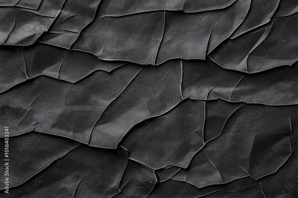 Obraz premium Close-up of cracked and peeling black paint or surface texture with irregular patterns and multiple layers.