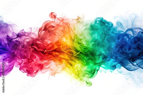 Panoramic abstract smoke in many colors on white background
