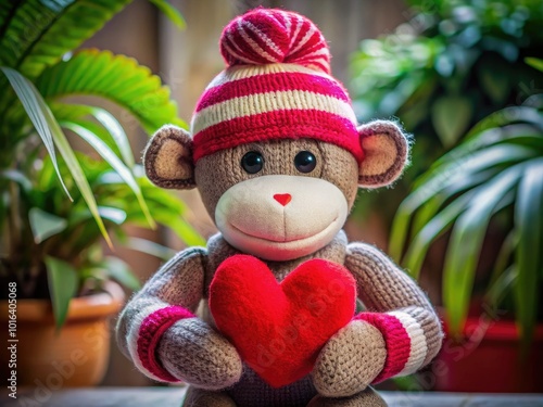 Adorable Valentine Sock Monkey Holding a Heart for a Perfect Romantic Gift or Decor Idea photo