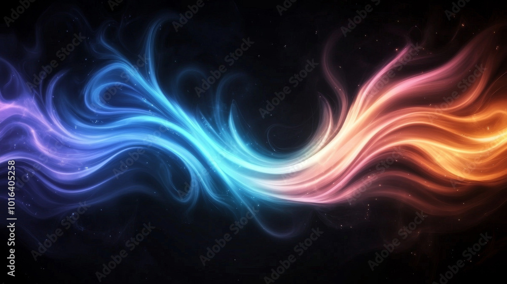 Obraz premium Abstract glowing blue and orange swirls on a black background.
