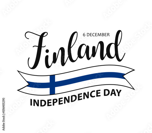 Finland Independence Day, vector design for greeting card, poster or banner. Text Finland Independence Day, 6 december and Finnish flag as ribbon isolated on white background.