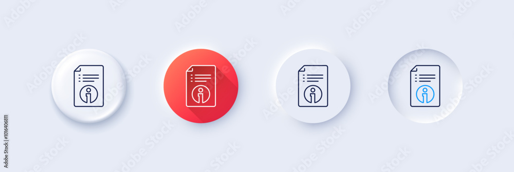 Technical information line icon. Neumorphic, Red gradient, 3d pin buttons. Instruction sign. Line icons. Neumorphic buttons with outline signs. Vector Technical information line icon. Neumorphic, Red gradient, 3d pin buttons. Instruction sign. Line icons. Neumorphic buttons with outline signs. Vector