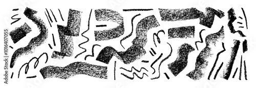 Black charcoal strokes, scribbles and bold doodle lines. Various hand drawn vector crayon scratches.