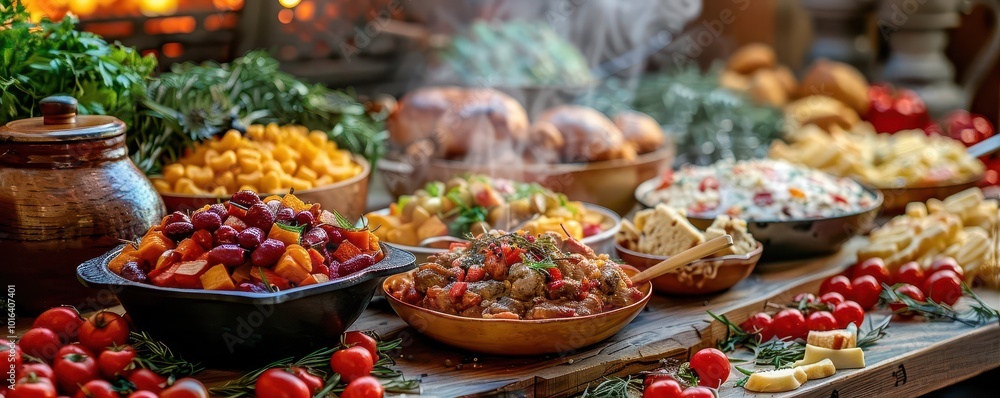 Traditional dishes prepared in rustic kitchens, warm and authentic, Culinary, Soft tones, Photograph, Home-cooked meals Traditional dishes prepared in rustic kitchens, warm and authentic, Culinary, Soft tones, Photograph, Home-cooked meals