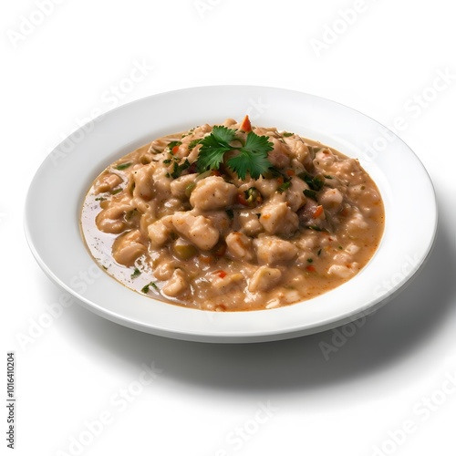 Étouffée in white plate with isolated white background