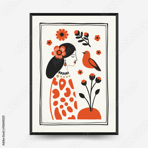 Abstract folk nordic art posters template. Modern trendy minimal style. Hand drawn design for wallpaper, wall decor, print, postcard, cover, template, banner.