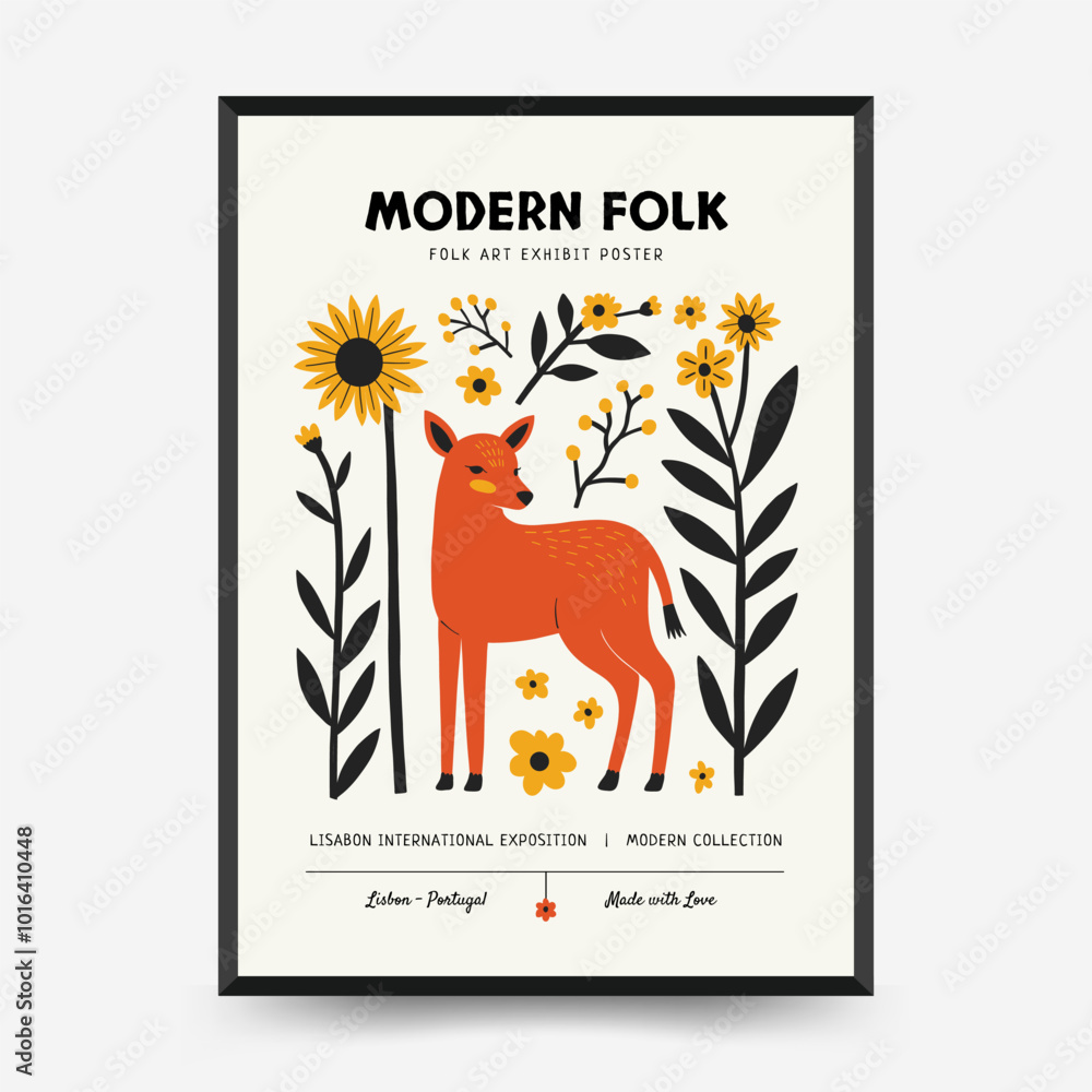 Fototapeta premium Abstract folk nordic art posters template. Modern trendy minimal style. Hand drawn design for wallpaper, wall decor, print, postcard, cover, template, banner.
