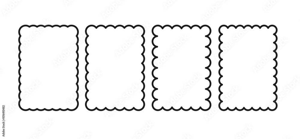Rectangular vertical frames with wavy edges set. Outline squiggle shapes. Rectangular vertical frames with wavy edges set. Outline squiggle shapes.
