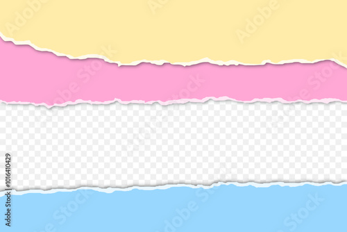 Torn multicolor cardboard vector background. Ragged paper with jagged edges.