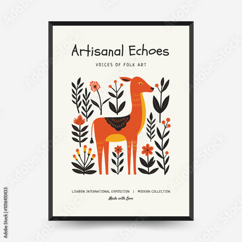 Abstract folk nordic art posters template. Modern trendy minimal style. Hand drawn design for wallpaper, wall decor, print, postcard, cover, template, banner.