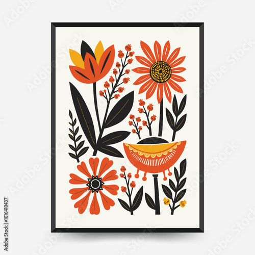 Abstract folk nordic art posters template. Modern trendy minimal style. Hand drawn design for wallpaper, wall decor, print, postcard, cover, template, banner.