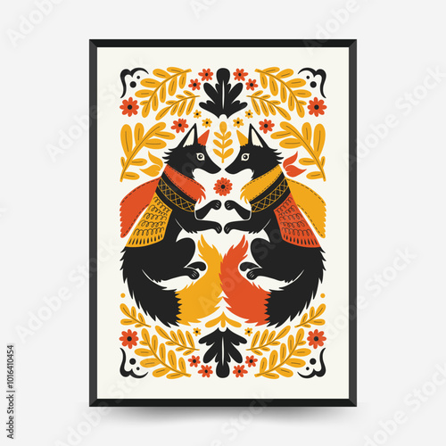 Abstract folk nordic art posters template. Modern trendy minimal style. Hand drawn design for wallpaper, wall decor, print, postcard, cover, template, banner.