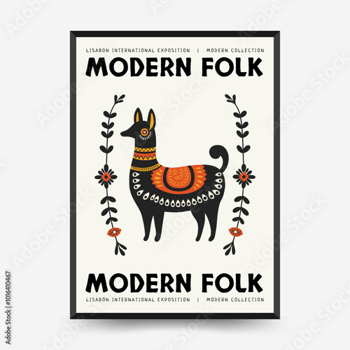 Abstract folk nordic art posters template. Modern trendy minimal style. Hand drawn design for wallpaper, wall decor, print, postcard, cover, template, banner.