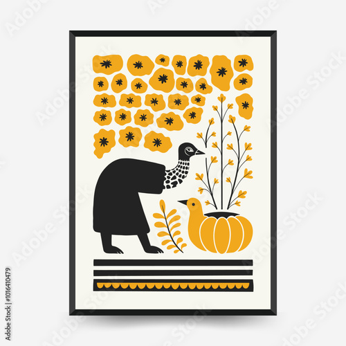 Abstract folk nordic art posters template. Modern trendy minimal style. Hand drawn design for wallpaper, wall decor, print, postcard, cover, template, banner.