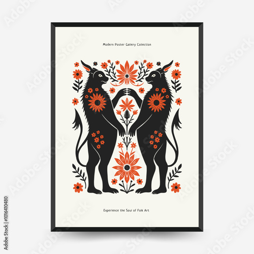 Abstract folk nordic art posters template. Modern trendy minimal style. Hand drawn design for wallpaper, wall decor, print, postcard, cover, template, banner.