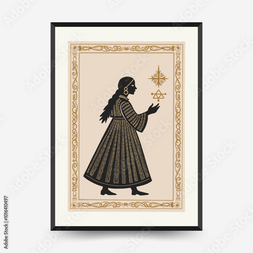 Abstract folk nordic art posters template. Modern trendy minimal style. Hand drawn design for wallpaper, wall decor, print, postcard, cover, template, banner.