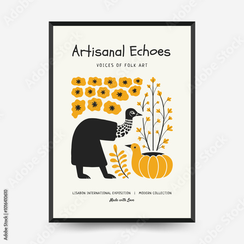 Abstract folk nordic art posters template. Modern trendy minimal style. Hand drawn design for wallpaper, wall decor, print, postcard, cover, template, banner.
