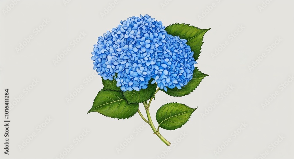 Hand drawing clipart of a blue hydrangea cluster on plain white background Hand drawing clipart of a blue hydrangea cluster on plain white background