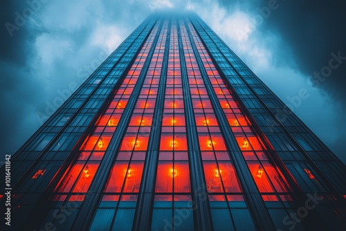 Wallpaper Mural A skyscraper with glowing windows at dusk, with a dramatic sky. Torontodigital.ca