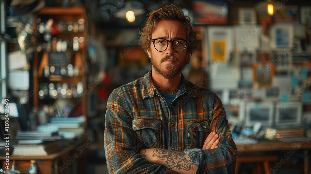 Obraz premium Portrait of a Thoughtful Man in Creative Workspace