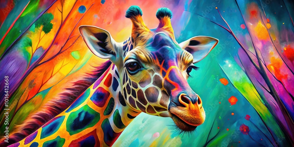 Fototapeta premium Colorful Abstract Giraffe Art Featuring Bold Patterns and Shapes for Modern Home Decor and Design