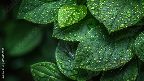 Fresh Green Leaves with Water Droplets