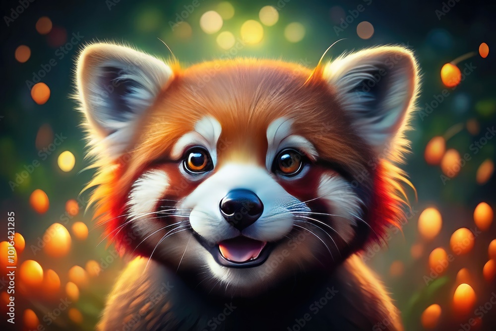 Obraz premium Playfully expressive red panda illustration bursting with vibrant colors, featuring adorable details that capture the charm and whimsy of this delightful creature. A true visual delight!