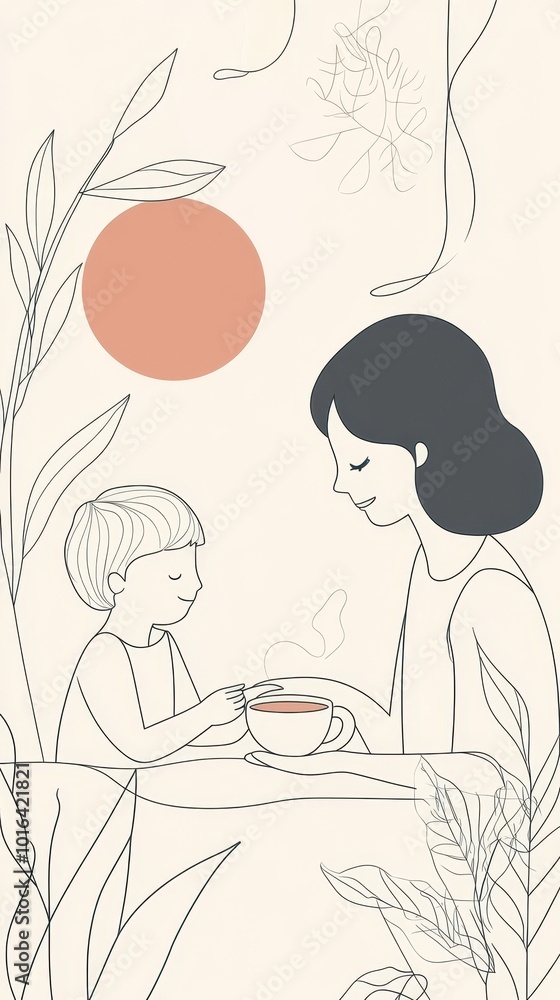 A mother smiles as she shares a warm drink with her child during a quiet afternoon moment A mother smiles as she shares a warm drink with her child during a quiet afternoon moment