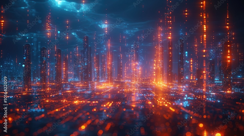 Fototapeta premium Double exposure of city, digital effects with smart cities and 5G wireless systems and the Internet of Things