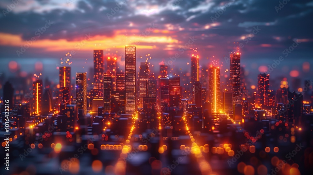 Fototapeta premium double exposure of mega city, with lights