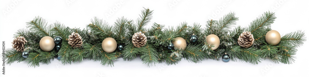 Banner with Christmas balls in a top and bottom border isolated on white background Banner with Christmas balls in a top and bottom border isolated on white background