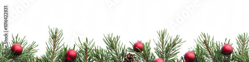 Banner with Christmas balls in a top and bottom border isolated on white background