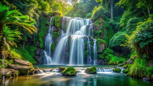 Serene and Majestic Waterfall Surrounded by Lush Greenery for Nature Wallpaper Backgrounds