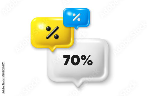 Discount speech bubble offer 3d icon. 70 percent off sale tag. Discount offer price sign. Special offer symbol. Discount discount offer. Speech bubble sale banner. Discount balloon. Vector