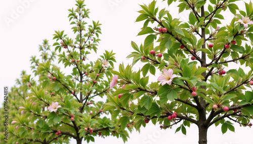 Cherry trees against a summery backdrop perfectly isolated with clean cuts photo